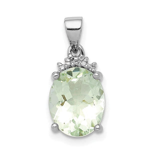 Sterling Silver Rhodium Plated Green Quartz and Diamond Pendant (Style QDX475)