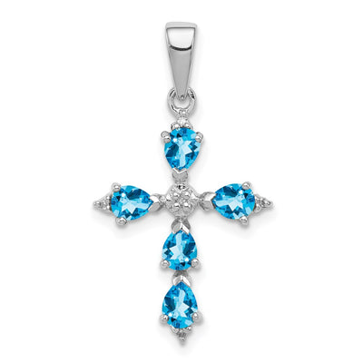 Sterling silver blue topaz cross pendant