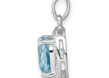 Sterling Silver Rhodium Light Swiss Blue Topaz Pendant (Style QDX518)