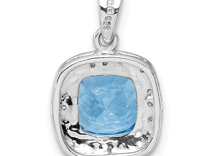 Sterling Silver Rhodium Light Swiss Blue Topaz Pendant (Style QDX518)