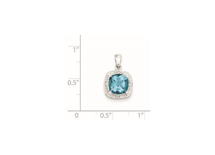 Sterling Silver Rhodium Light Swiss Blue Topaz Pendant (Style QDX518)