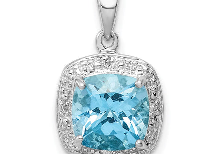 Sterling Silver Rhodium Light Swiss Blue Topaz Pendant (Style QDX518)