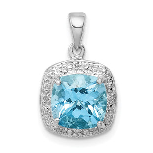 Sterling Silver Rhodium Light Swiss Blue Topaz Pendant (Style QDX518)