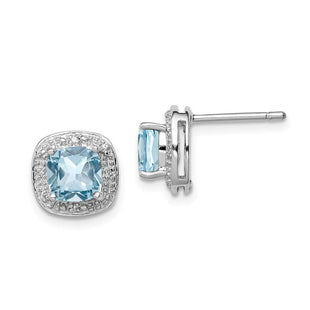 Sterling Silver Rhodium Plated Blue Topaz and Diamond Post Earrings (Style QDX521)
