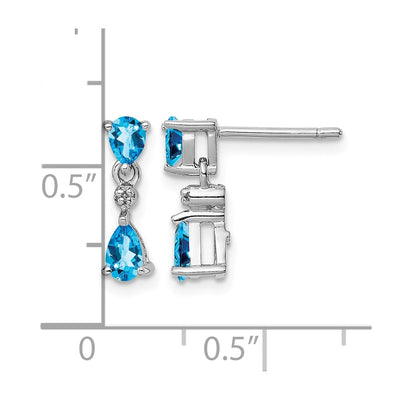 Sterling Silver Rhodium Plated Blue Topaz and Diamond Post Earrings, 14 x 4mm