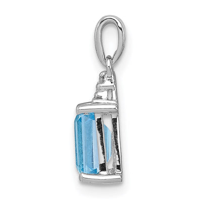 Sterling Silver Rhodium-plated Light Swiss Blue Topaz & Diamond Pendant, 16 x 5mm