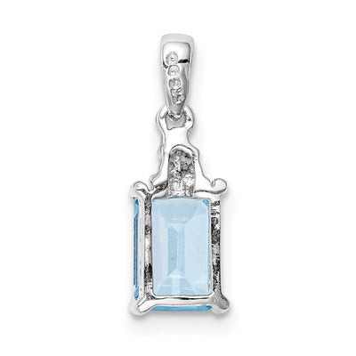 Sterling Silver Rhodium-plated Light Swiss Blue Topaz & Diamond Pendant, 16 x 5mm