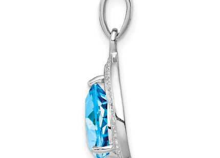 Sterling Silver Rhodium-plated Light Swiss Blue Topaz & Diamond Pendant (Style QDX543)