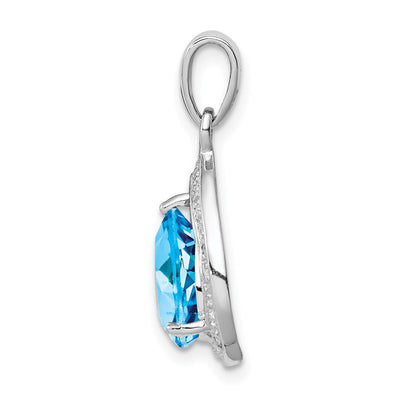 Sterling Silver Rhodium-plated Light Swiss Blue Topaz & Diamond Pendant, 23 x 11mm