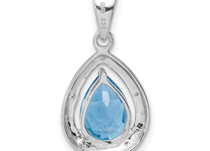 Sterling Silver Rhodium-plated Light Swiss Blue Topaz & Diamond Pendant (Style QDX543)