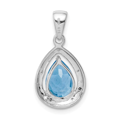 Sterling Silver Rhodium-plated Light Swiss Blue Topaz & Diamond Pendant, 23 x 11mm