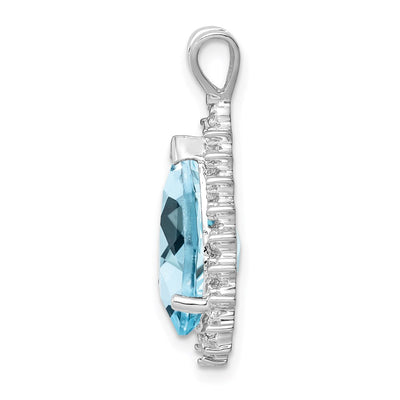 Sterling Silver Rhodium-plated Light Swiss Blue Topaz & Diamond Pendant, 25 x 14mm
