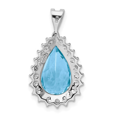 Sterling Silver Rhodium-plated Light Swiss Blue Topaz & Diamond Pendant, 25 x 14mm