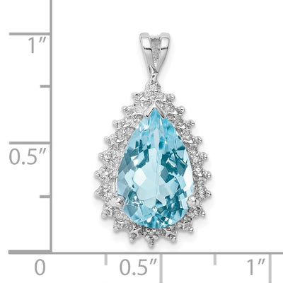 Sterling Silver Rhodium-plated Light Swiss Blue Topaz & Diamond Pendant, 25 x 14mm