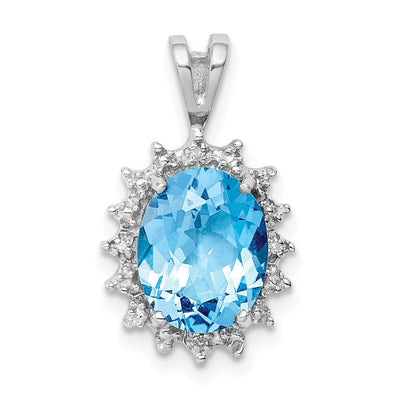 Sterling silver diamond oval pendant