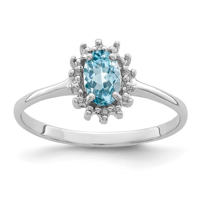Sterling Silver Rhodium Light Swiss Blue Topaz & Diamond Ring