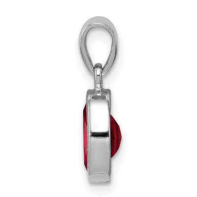 Sterling Silver Rhodium Garnet Pendant, 17 x 7mm