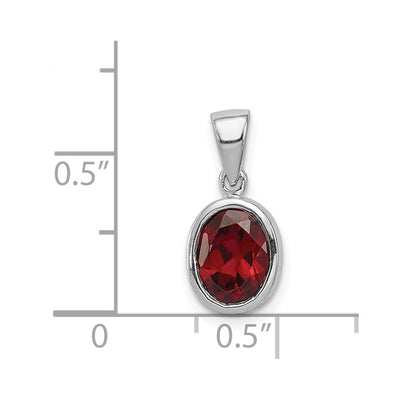 Sterling Silver Rhodium Garnet Pendant, 17 x 7mm