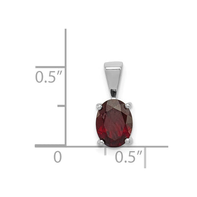 Sterling Silver Rhodium Garnet Pendant, 14 x 6mm