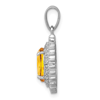 Sterling Silver Rhodium Citrine & Diamond Pendant, 23 x 12mm