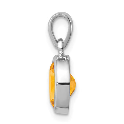 Sterling Silver Rhodium Citrine Pendant, 17 x 8mm
