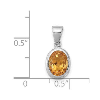 Sterling Silver Rhodium Citrine Pendant, 17 x 8mm