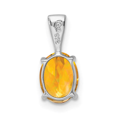 Sterling Silver Rhodium Citrine Pendant, 14 x 6mm