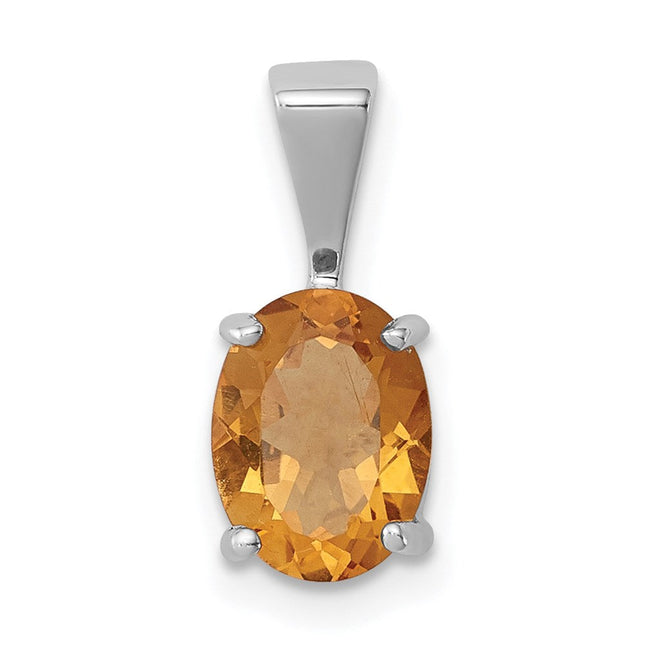 Sterling Silver Rhodium Citrine Pendant, 14 x 6mm