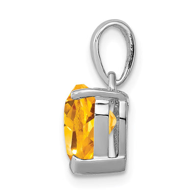 Sterling Silver Rhodium Citrine Pendant, 15 x 9mm
