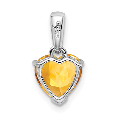 Sterling Silver Rhodium Citrine Pendant, 15 x 9mm