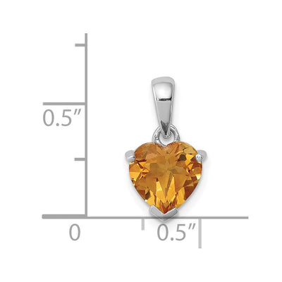 Sterling Silver Rhodium Citrine Pendant, 15 x 9mm