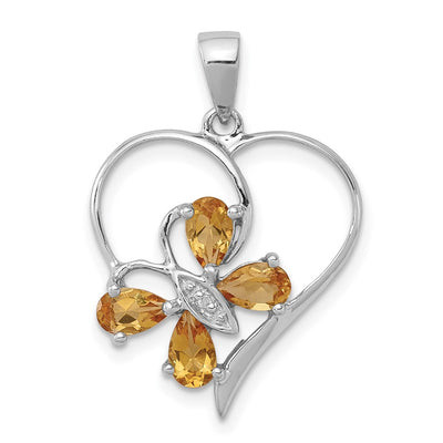 Sterling silver diamond butterfly pendant