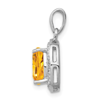 Sterling Silver Rhodium Citrine & Diamond Pendant, 18 x 11mm