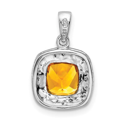 Sterling Silver Rhodium Citrine & Diamond Pendant, 18 x 11mm