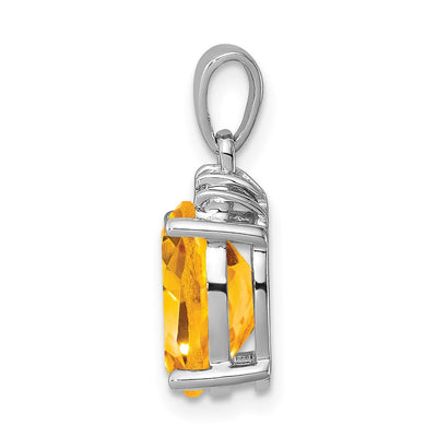 Sterling Silver Rhodium Citrine & Diamond Pendant, 18 x 8mm