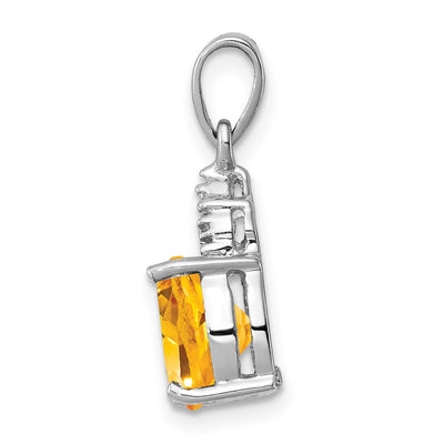 Sterling Silver Rhodium Citrine & Diamond Pendant, 19 x 8mm
