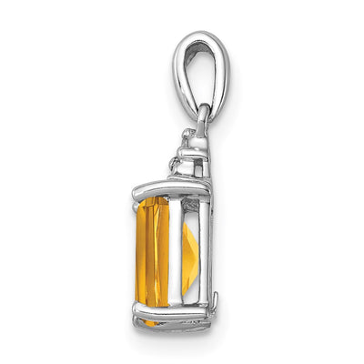 Sterling Silver Rhodium Citrine & Diamond Pendant, 15 x 5mm