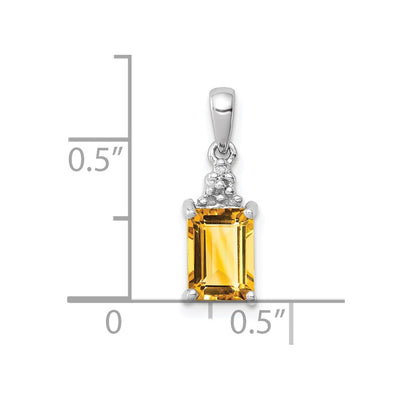 Sterling Silver Rhodium Citrine & Diamond Pendant, 15 x 5mm
