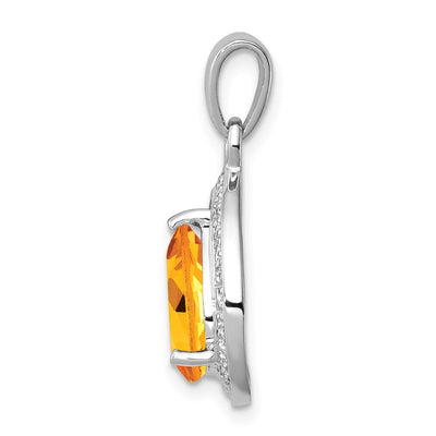 Sterling Silver Rhodium Citrine & Diamond Pendant, 25 x 12mm