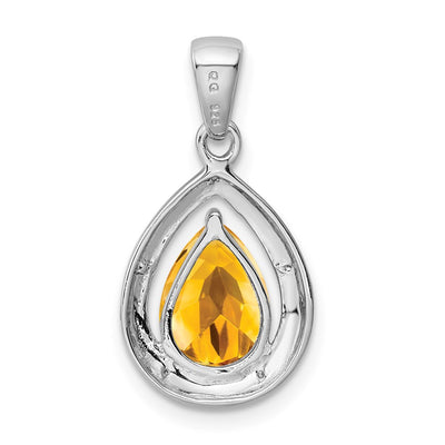 Sterling Silver Rhodium Citrine & Diamond Pendant, 25 x 12mm