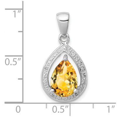 Sterling Silver Rhodium Citrine & Diamond Pendant, 25 x 12mm