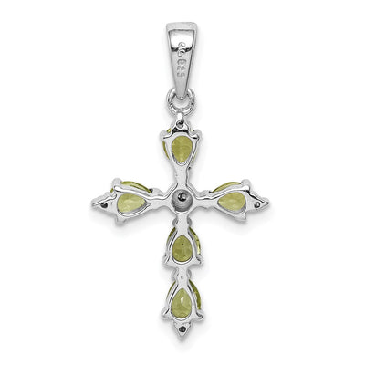 Sterling Silver Rhodium Plated Peridot Cross Pendant