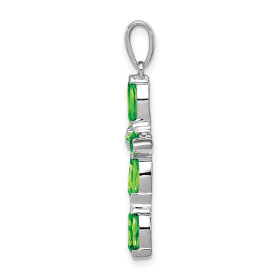 Sterling Silver Rhodium Plated Peridot and Diamond Cross Pendant