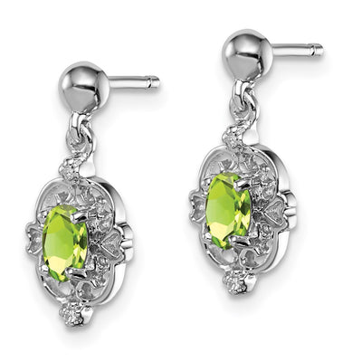 Sterling Silver Rhodium-plated Peridot and Diamond Post Earrings, 16 x 7mm