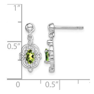 Sterling Silver Rhodium-plated Peridot and Diamond Post Earrings, 16 x 7mm
