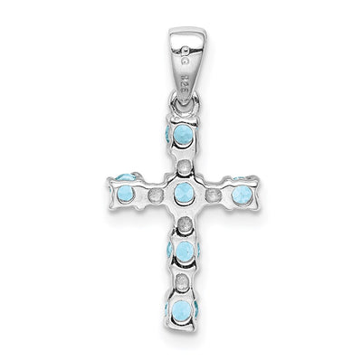 Sterling Silver Rhodium Lt Sw Blue Topaz Cross & Diamond Accent Pendant