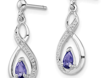 Sterling Silver Rhodium-plated Tanzanite & Diamond Earrings (Style QDX983)