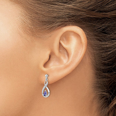 Sterling Silver Rhodium-plated Tanzanite & Diamond Earrings, 21 x 8mm