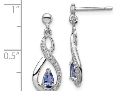 Sterling Silver Rhodium-plated Tanzanite & Diamond Earrings (Style QDX983)