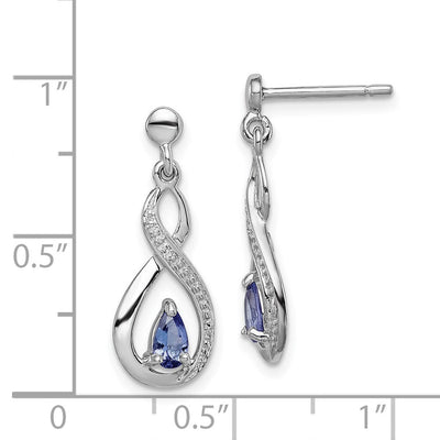 Sterling Silver Rhodium-plated Tanzanite & Diamond Earrings, 21 x 8mm